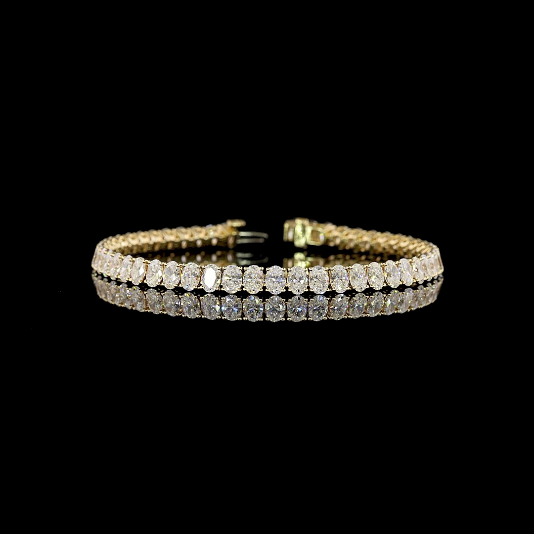 Lab-Grown 10.97 Carat Oval E-VS Diamond 14K Yellow Gold Tennis Bracelet