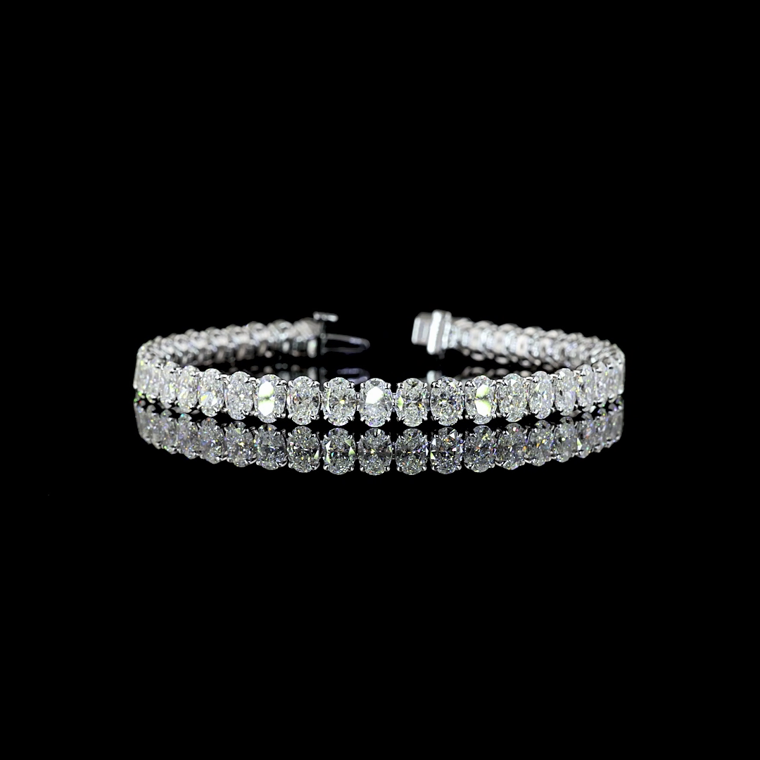 Lab-Grown 16.03 Carat Oval E-VS Diamond 14K White Gold Tennis Bracelet