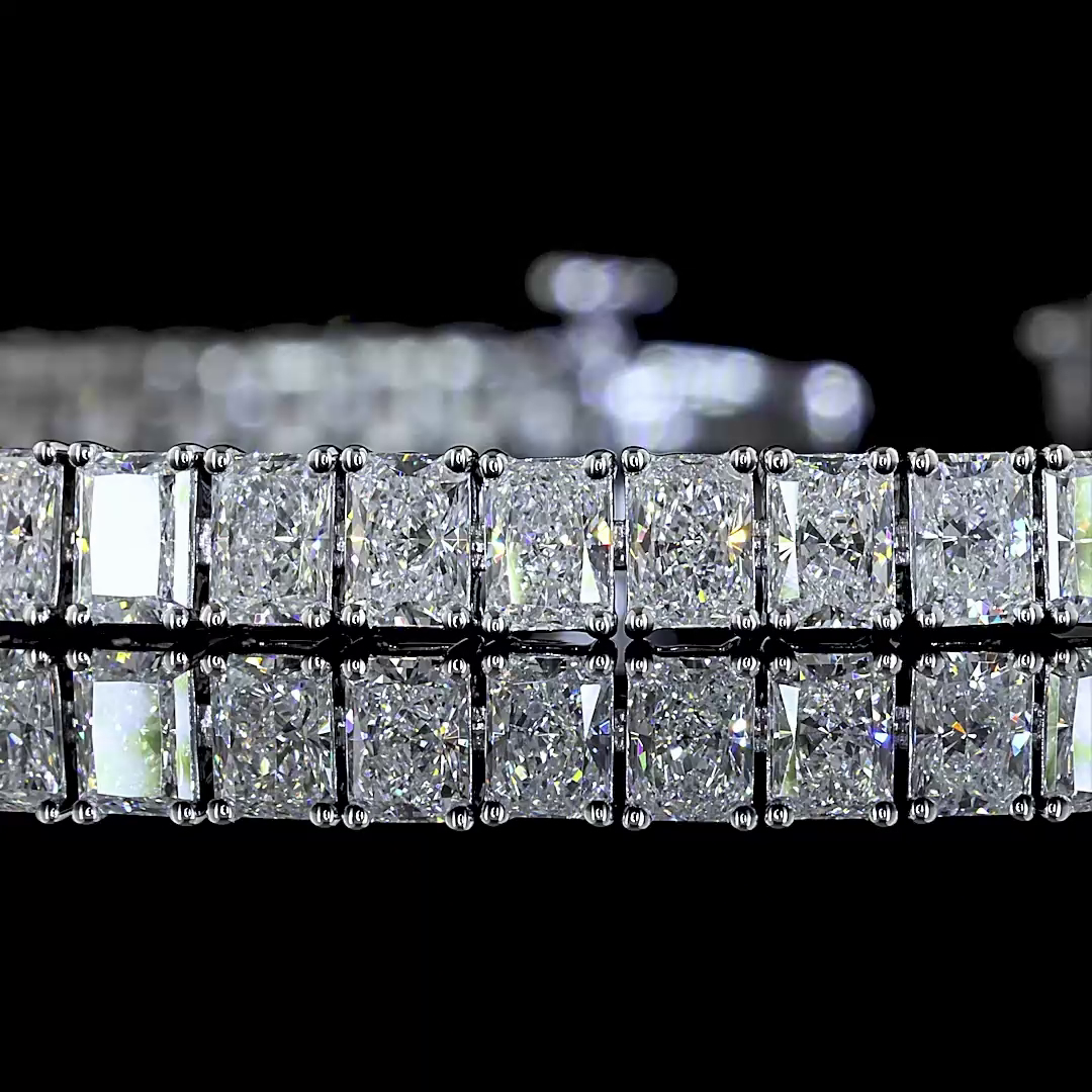 Lab-Grown 7.27 Carat Radiant E-VS Diamond 14K White Gold Tennis Bracelet