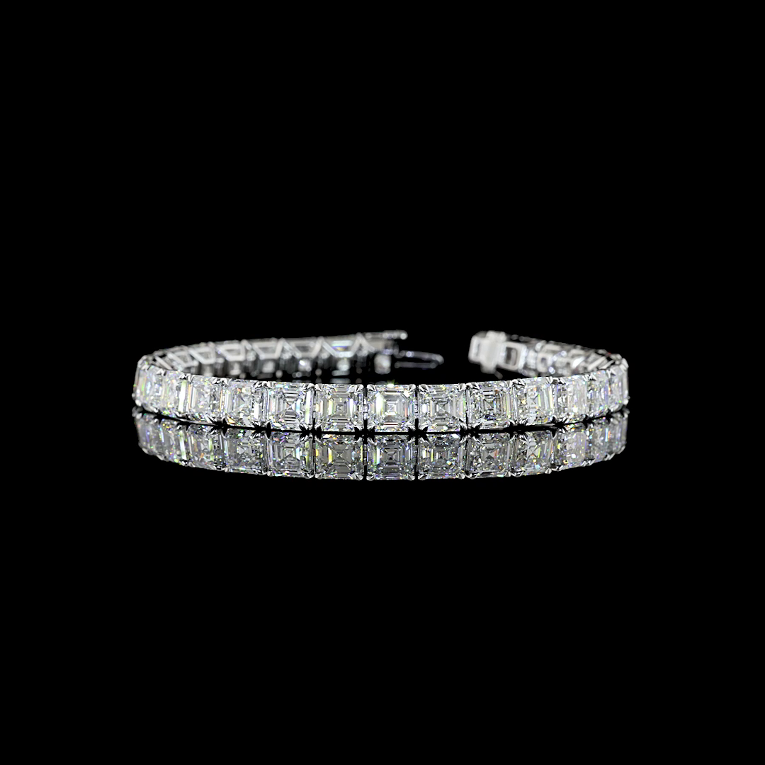 Lab-Grown 30.69 Carat Asscher E-VS1 Diamond 14K White Gold Tennis Bracelet