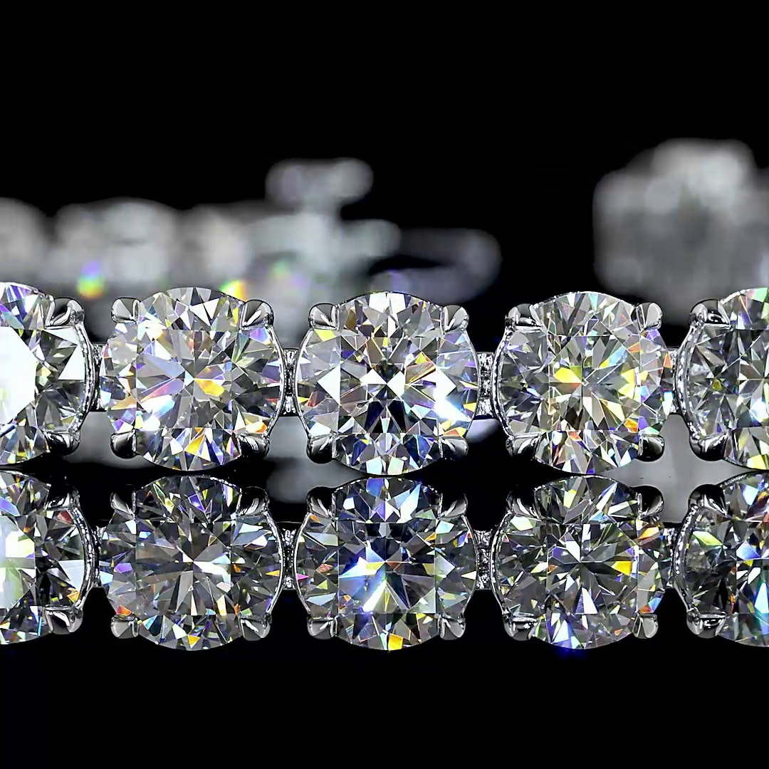 Lab-Grown 16.45 Carat Round E-VS Diamond 14K White Gold Tennis Bracelet