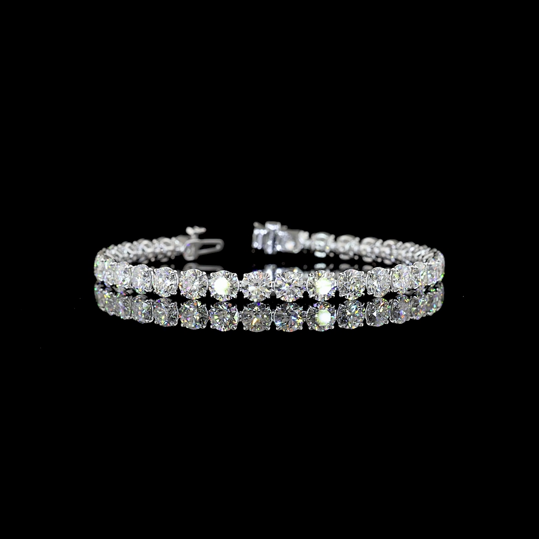 Lab-Grown 16.41 Carat Round E-VS Diamond 14K White Gold Tennis Bracelet