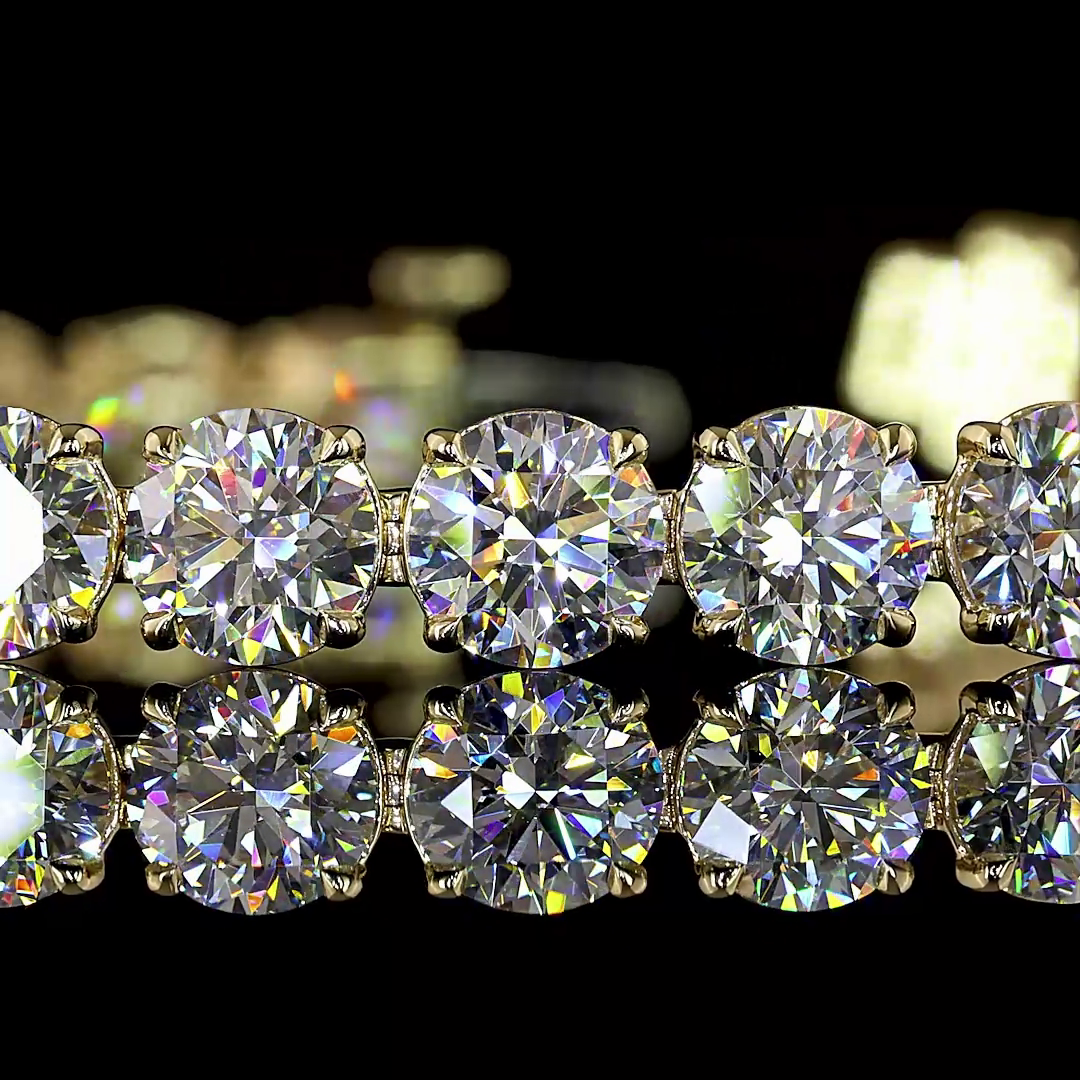Lab-Grown 16.26 Carat Round E-VS Diamond 14K Yellow Gold Tennis Bracelet