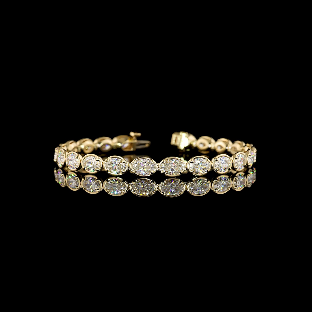Lab-Grown 11.78 Carat Oval E-VS1 Diamond 14K Yellow Gold Tennis Bracelet