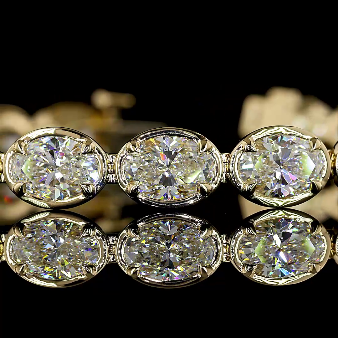 Lab-Grown 11.78 Carat Oval E-VS1 Diamond 14K Yellow Gold Tennis Bracelet