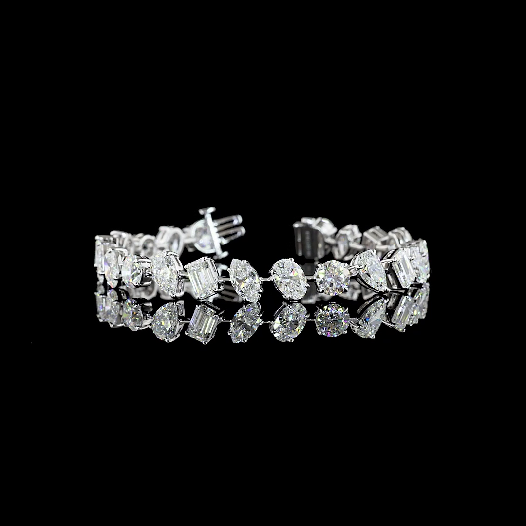 Lab-Grown 20.38 Carat MIX E-VS1 Diamond 14K White Gold Station Bracelet