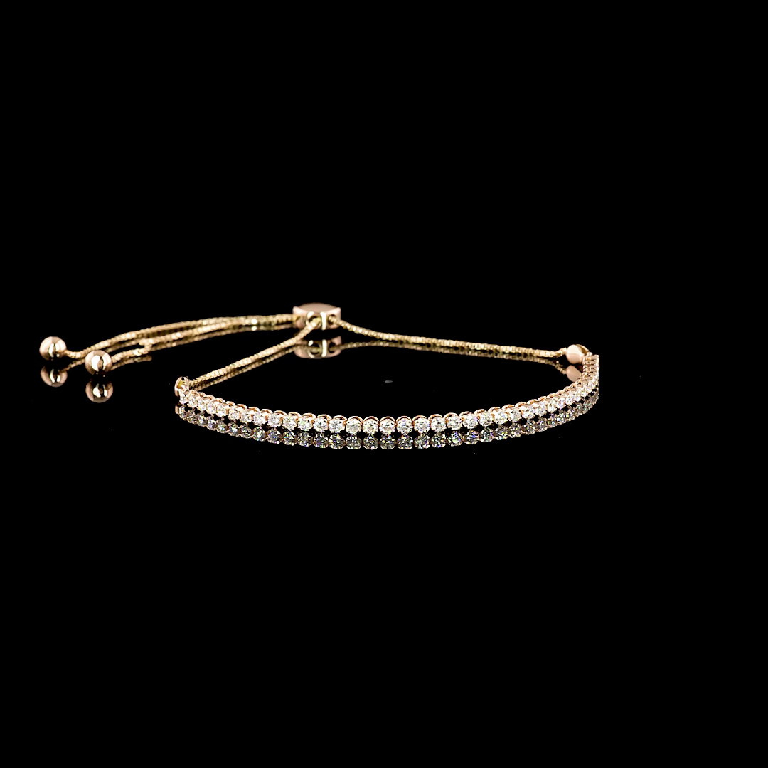 Lab-Grown 0.98 Carat Round E-VS1 Diamond 14K Rose Gold Tennis Bracelet