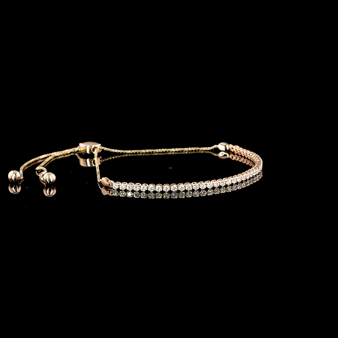 Lab-Grown 0.98 Carat Round E-VS1 Diamond 14K Rose Gold Tennis Bracelet