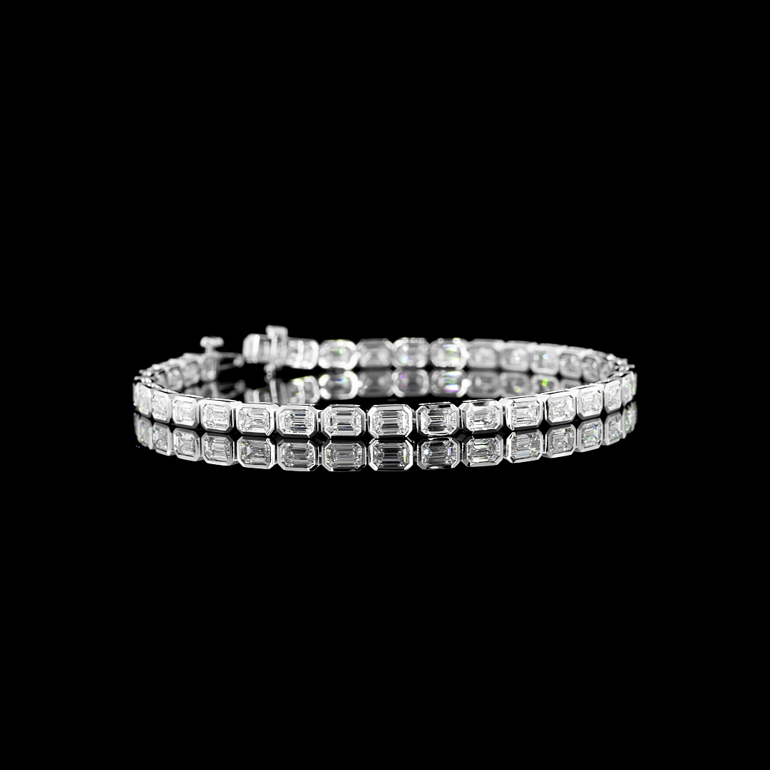Lab-Grown 6.76 Carat Emerald F-VS1 Diamond 14K White Gold Tennis Bracelet
