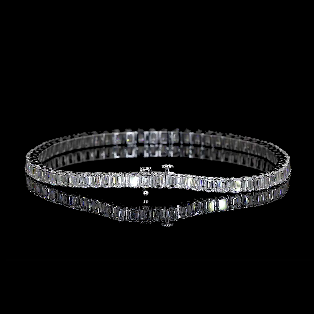 Lab-Grown 14.08 Carat Emerald F-VVS2 Diamond 14K White Gold Tennis Bracelet