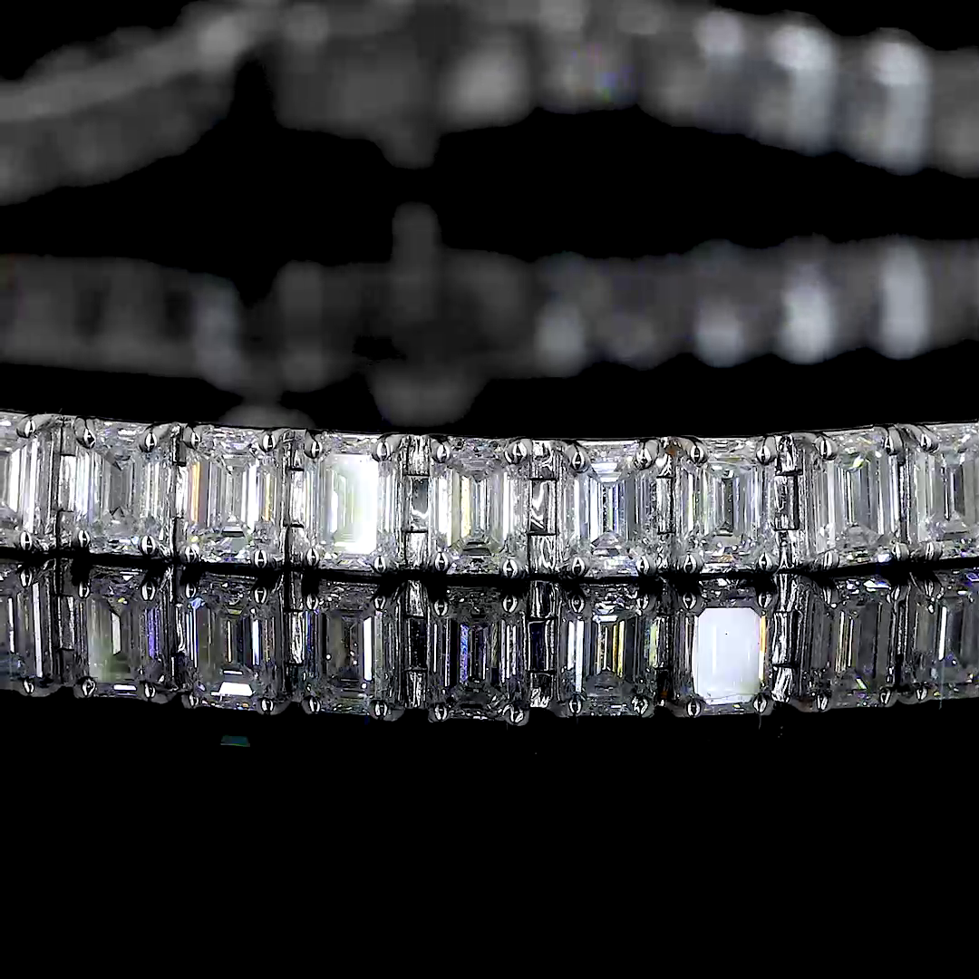 Lab-Grown 14.08 Carat Emerald F-VVS2 Diamond 14K White Gold Tennis Bracelet