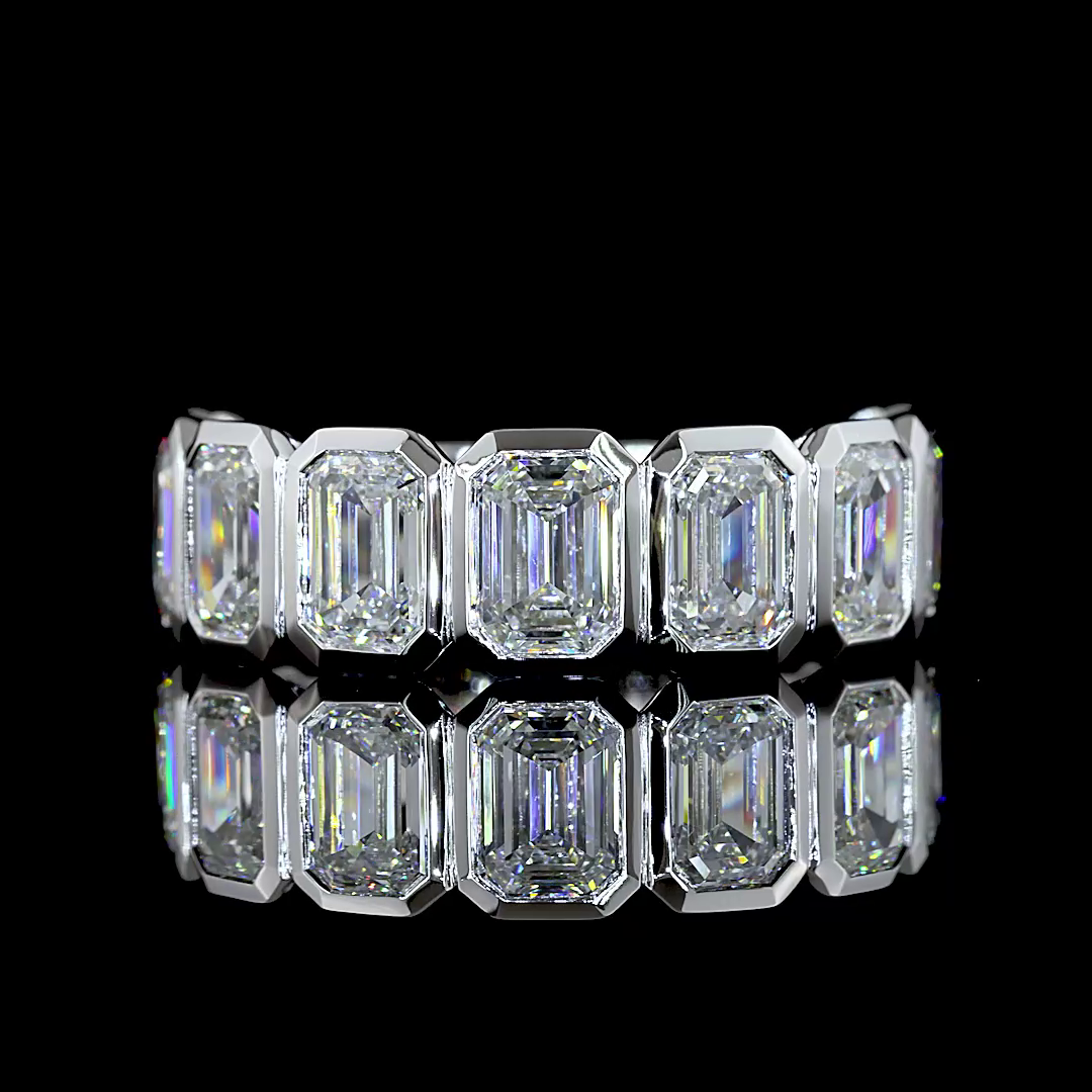 Lab-Grown 4.54 Carat Emerald E-VS Diamond 14K White Gold 3/4 Band Eternity Band