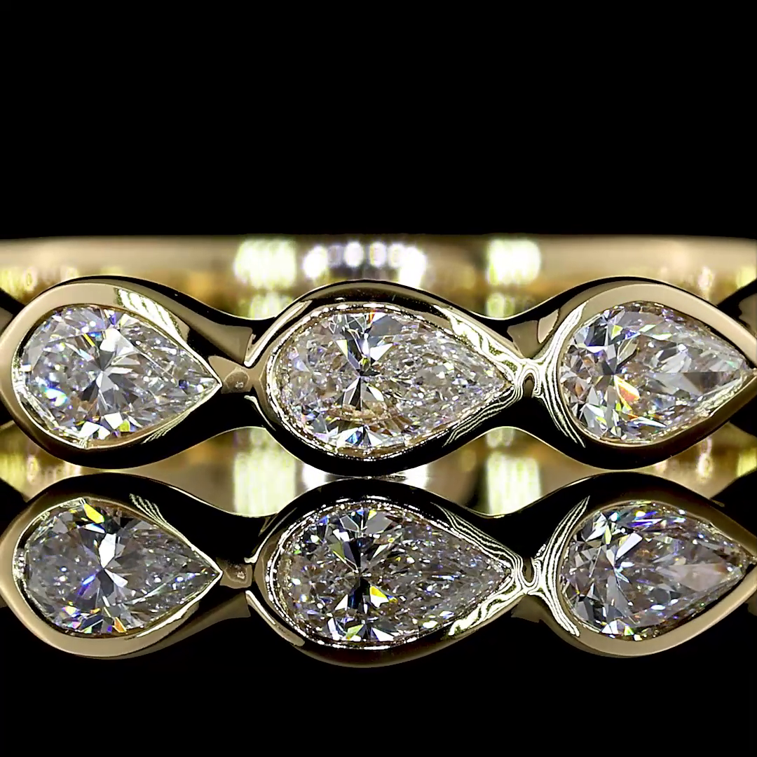 Lab-Grown 0.87 Carat Pear - Diamond 14K Yellow Gold 3/4 Band Eternity Band