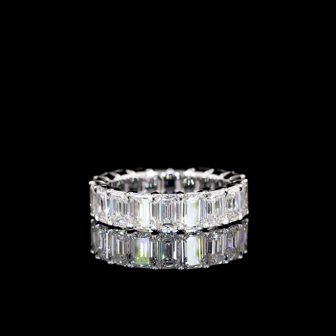 Lab-Grown 5.72 Carat Emerald E-VS1 Diamond 14K White Gold Eternity Band Eternity