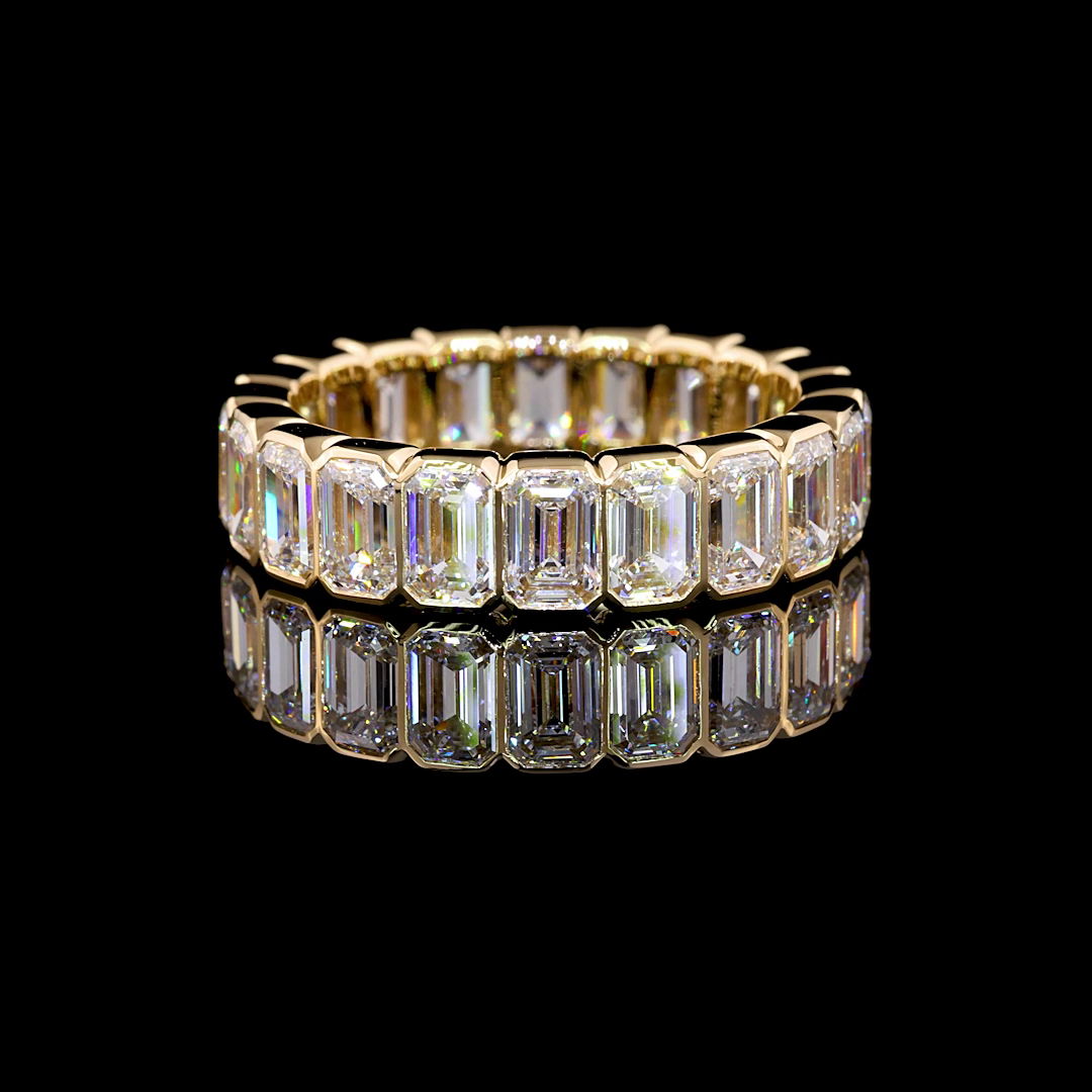Lab-Grown 5.02 Carat Emerald F-VS1 Diamond 14K Yellow Gold Eternity Band Eternit