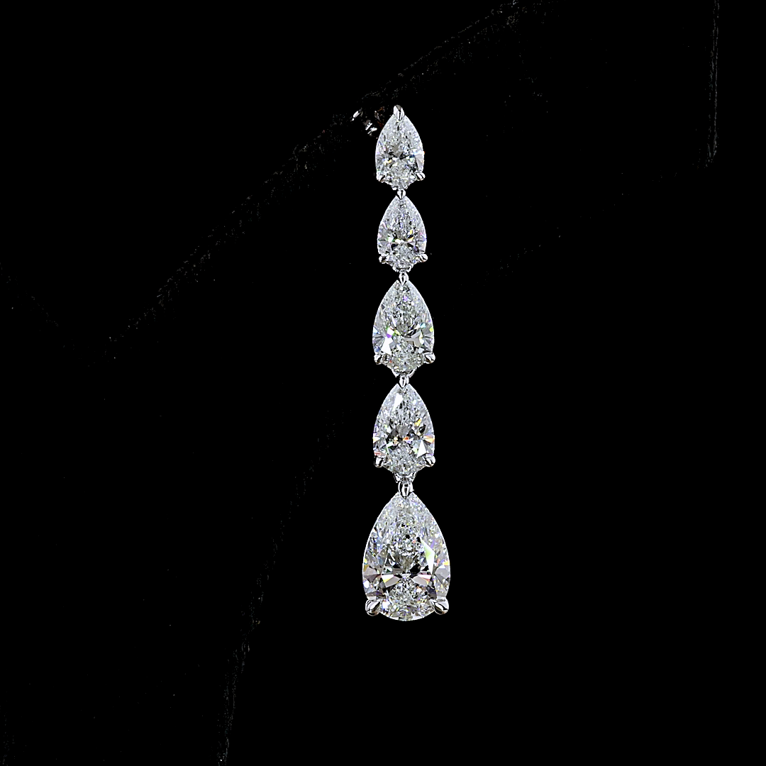 Lab-Grown 6.15 Carat Pear F-VS1 Diamond 14K White Gold Hanging Earrings