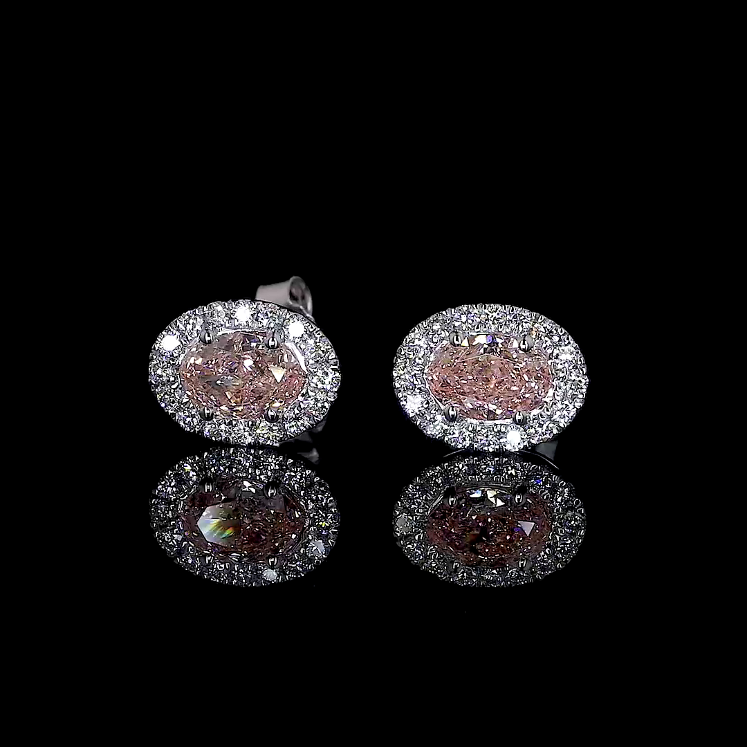 Lab-Grown 0.94 Carat Oval -SI1 Diamond 14K White Gold Halo Studs Earrings