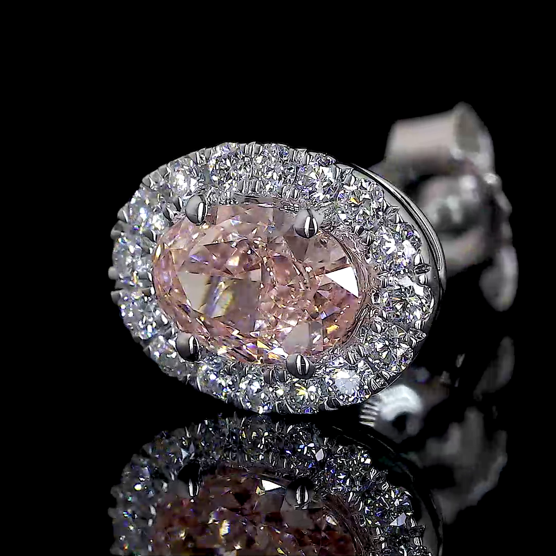 Lab-Grown 0.94 Carat Oval -SI1 Diamond 14K White Gold Halo Studs Earrings