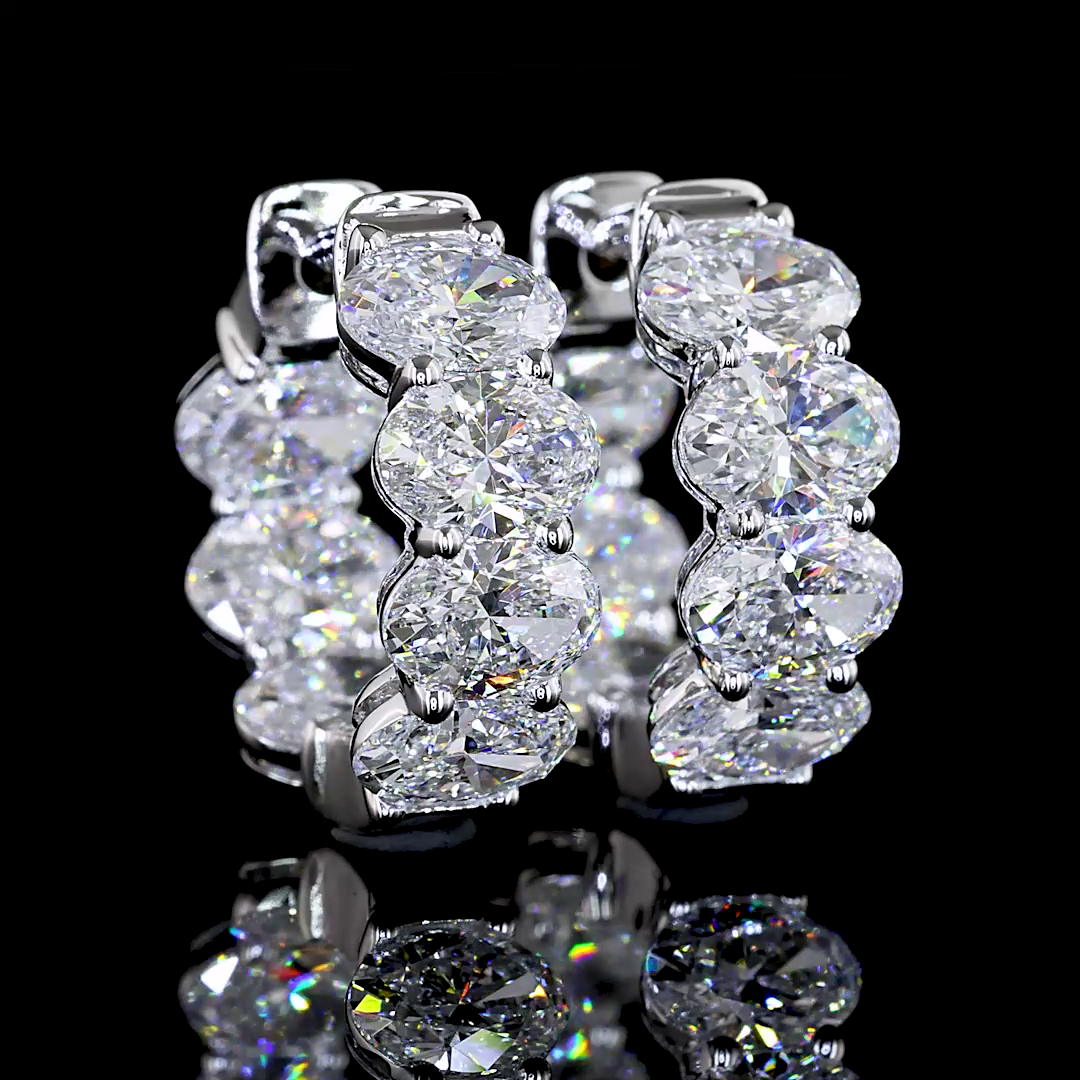 Lab-Grown 4.07 Carat Oval E-VS Diamond 14K White Gold Huggies Earrings