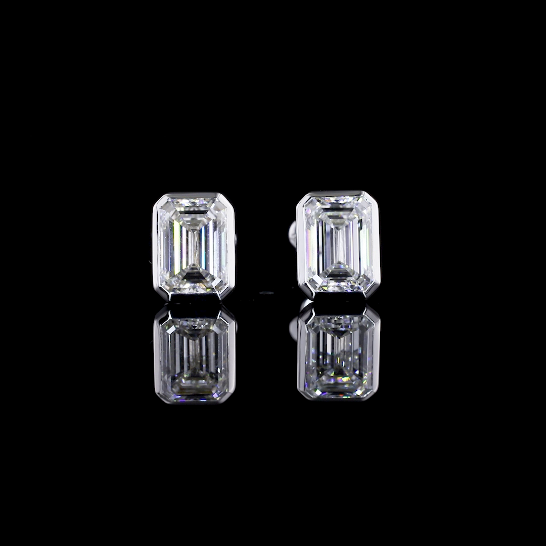 Lab-Grown 4.09 Carat Emerald D-VVS2 Diamond 14K White Gold Studs Earrings