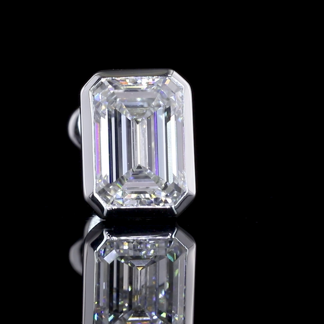 Lab-Grown 4.09 Carat Emerald D-VVS2 Diamond 14K White Gold Studs Earrings