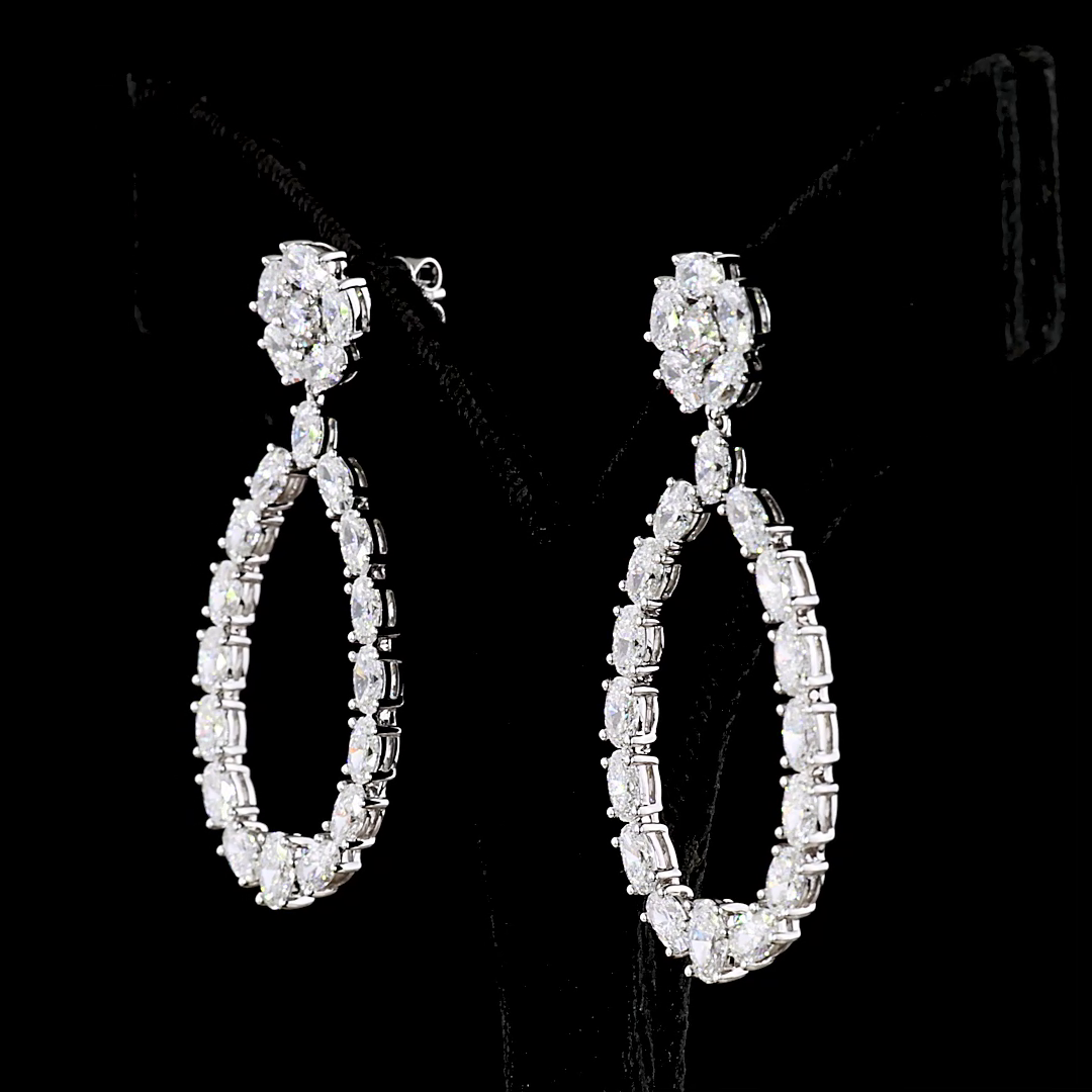 Lab-Grown 7.14 Carat MIX E-VS Diamond 14K White Gold Hanging Earrings