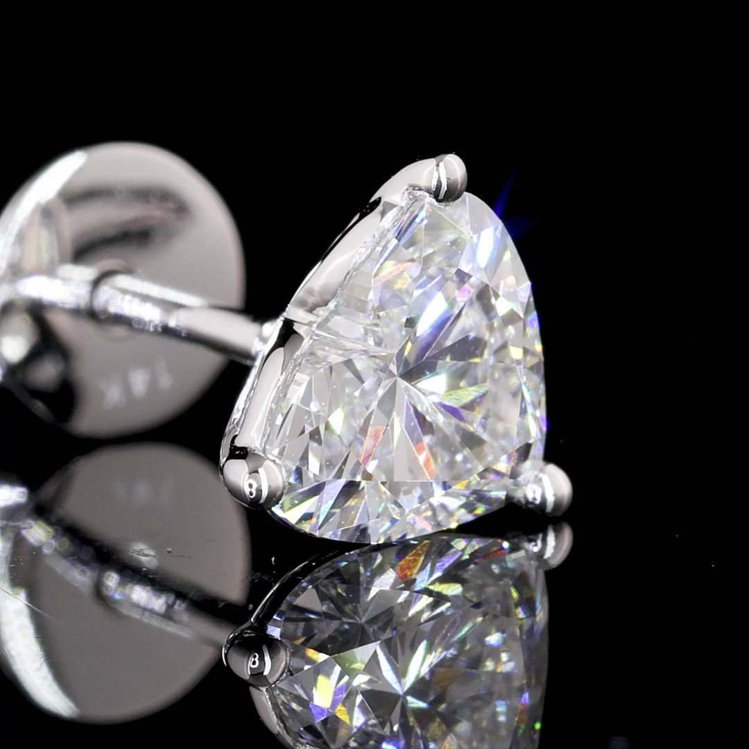 Lab-Grown 1.29 Carat Heart E-VS1 Diamond 14K White Gold Studs Earrings
