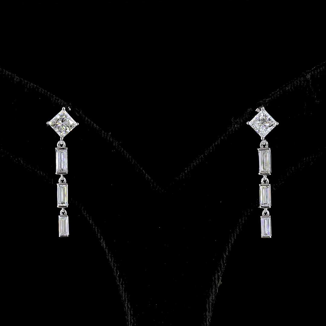 Lab-Grown 2.03 Carat MIX - Diamond 14K White Gold Hanging Earrings