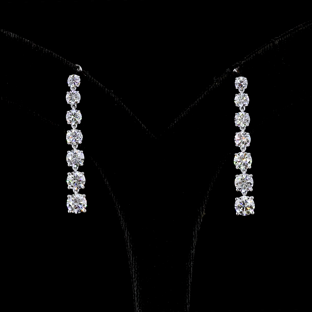 Lab-Grown 4.07 Carat Round - Diamond 14K White Gold Hanging Earrings