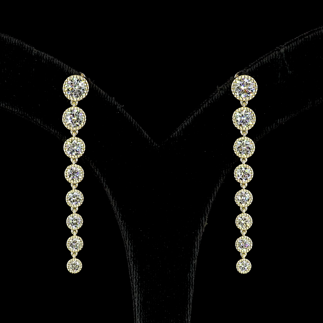 Lab-Grown 3.51 Carat Round - Diamond 14K Yellow Gold Hanging Earrings