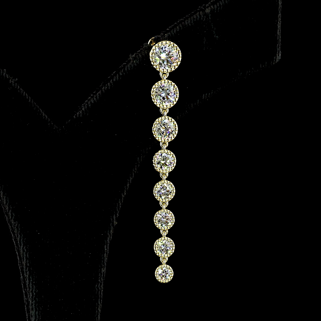 Lab-Grown 3.51 Carat Round - Diamond 14K Yellow Gold Hanging Earrings
