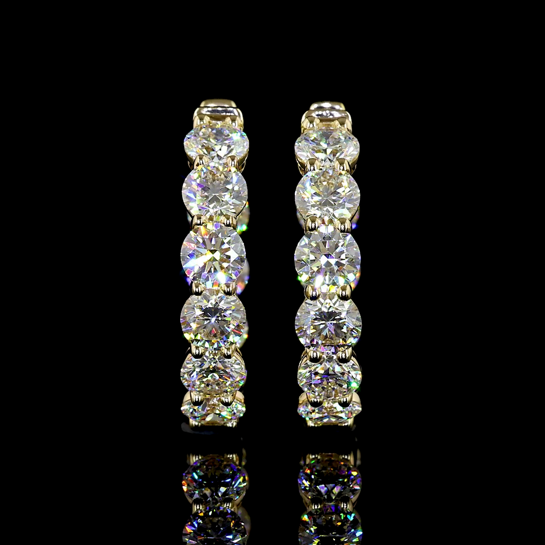 Lab-Grown 6.58 Carat Round F-VS1 Diamond 14K Yellow Gold Hoops Earrings