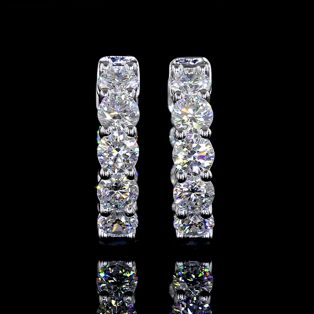 Lab-Grown 2.04 Carat Round - Diamond 14K White Gold Huggies Earrings
