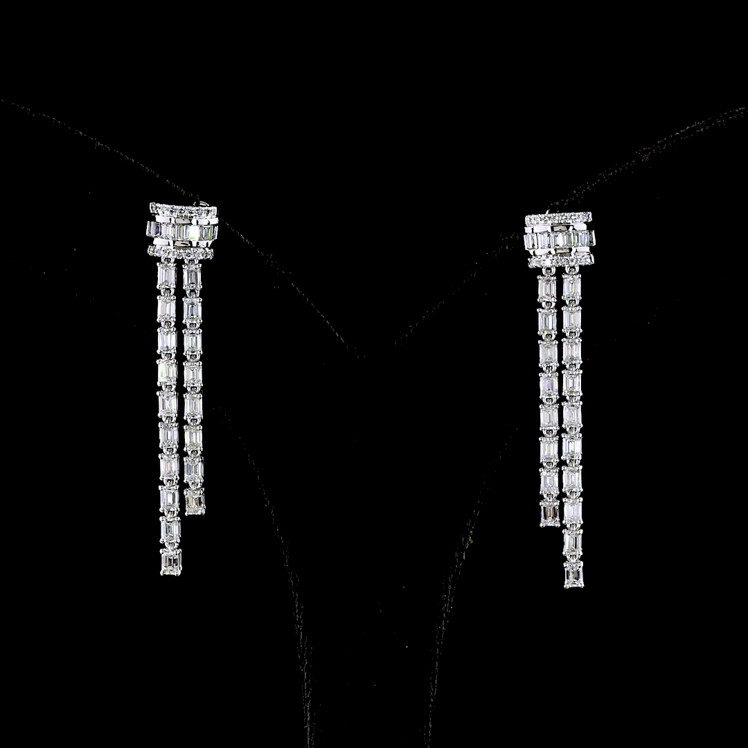 Lab-Grown 2.84 Carat Emerald F-VS1 Diamond 14K White Gold Lariat Earrings