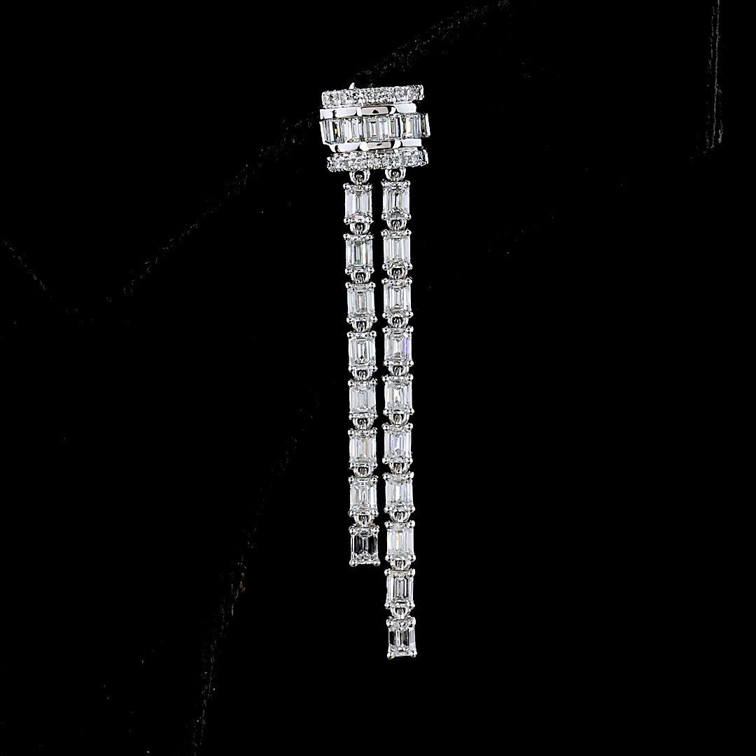Lab-Grown 2.84 Carat Emerald F-VS1 Diamond 14K White Gold Lariat Earrings