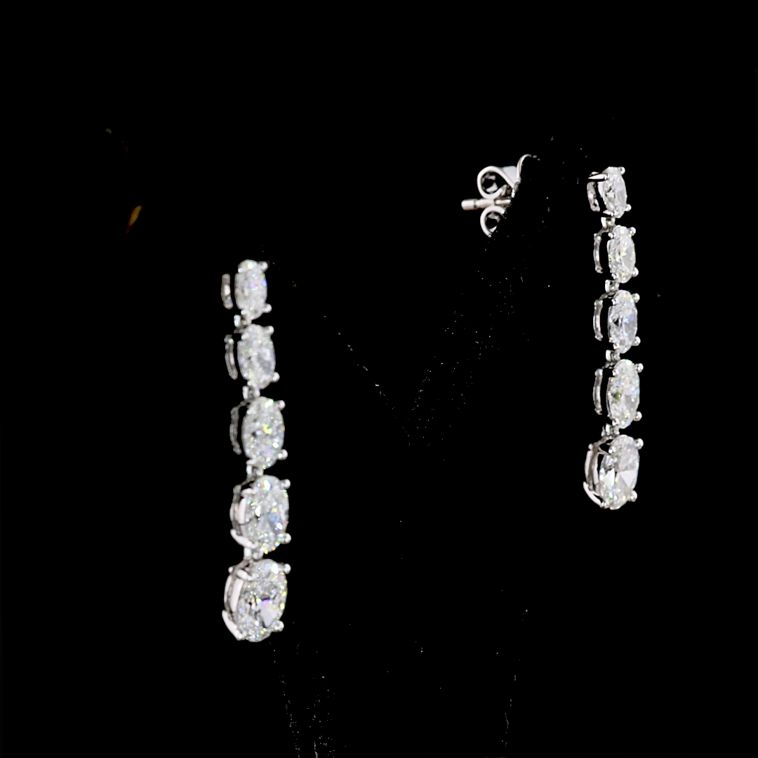 Lab-Grown 2.18 Carat Oval - Diamond 14K White Gold Hanging Earrings