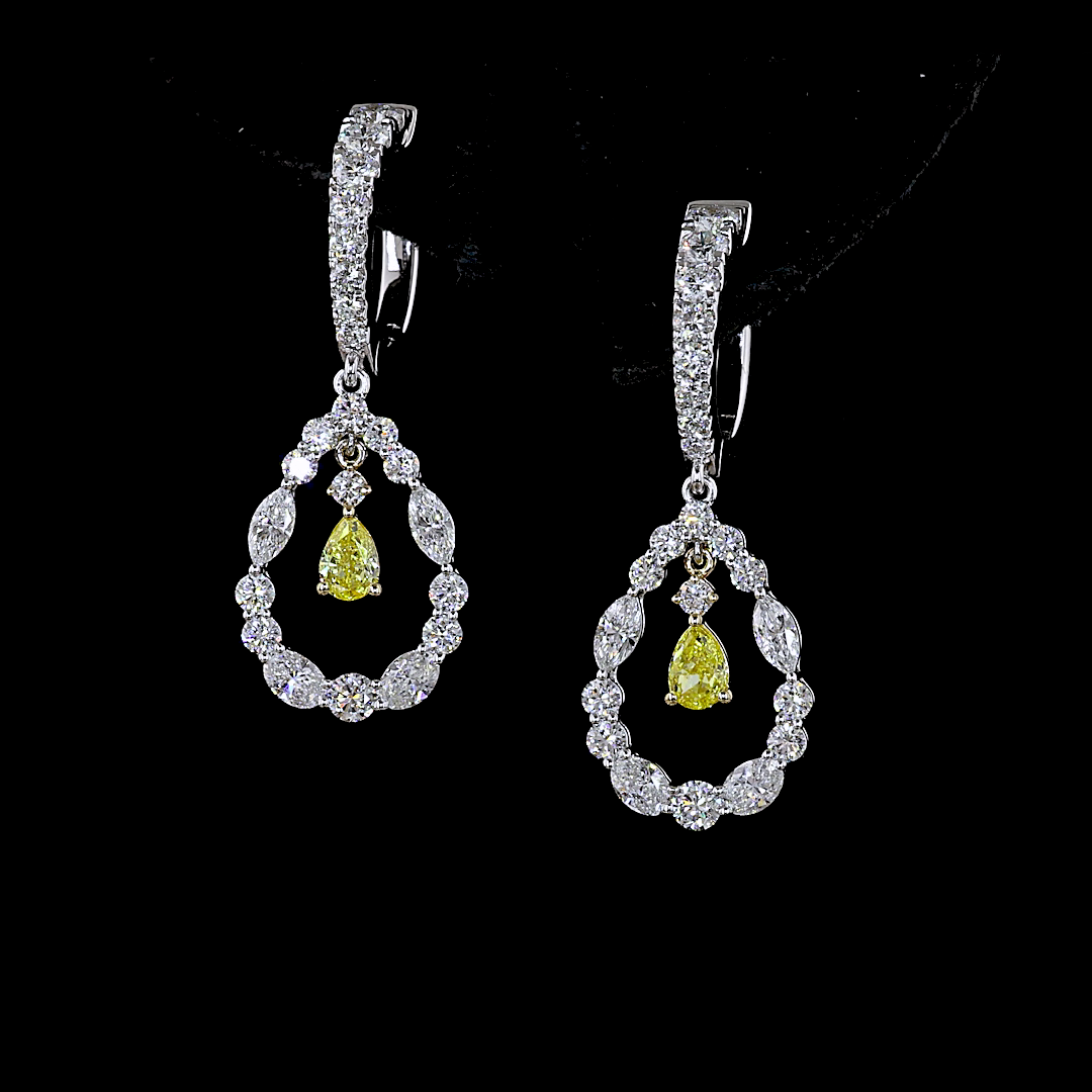 Lab-Grown 2.06 Carat MIX - Diamond 14K Two Tone Hanging Earrings