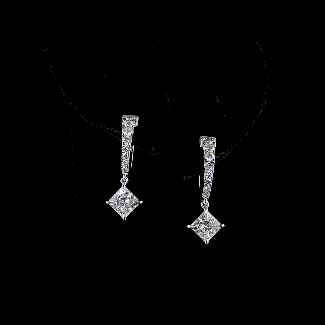 Lab-Grown 2.24 Carat MIX - Diamond 14K White Gold Hanging Earrings