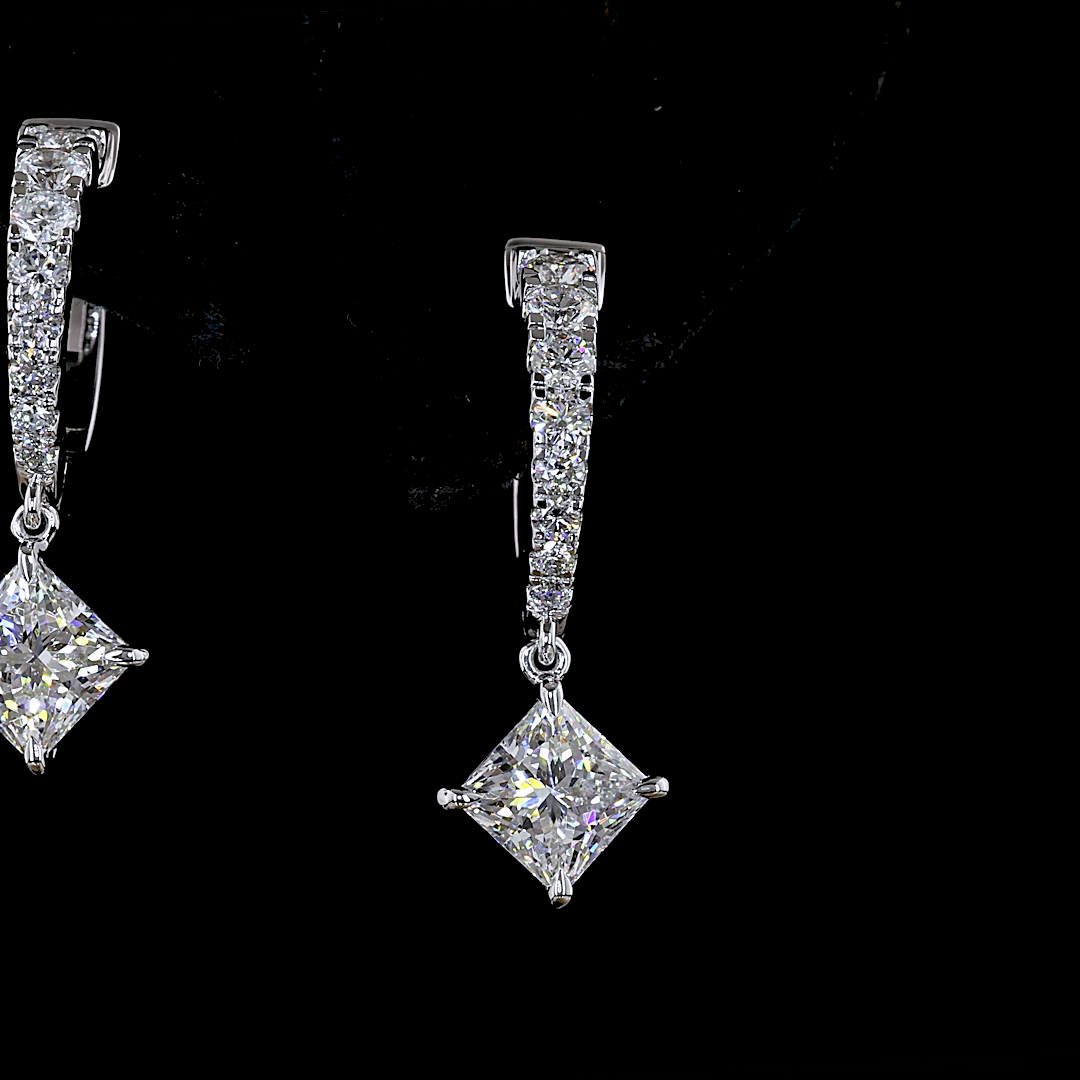 Lab-Grown 2.24 Carat MIX - Diamond 14K White Gold Hanging Earrings