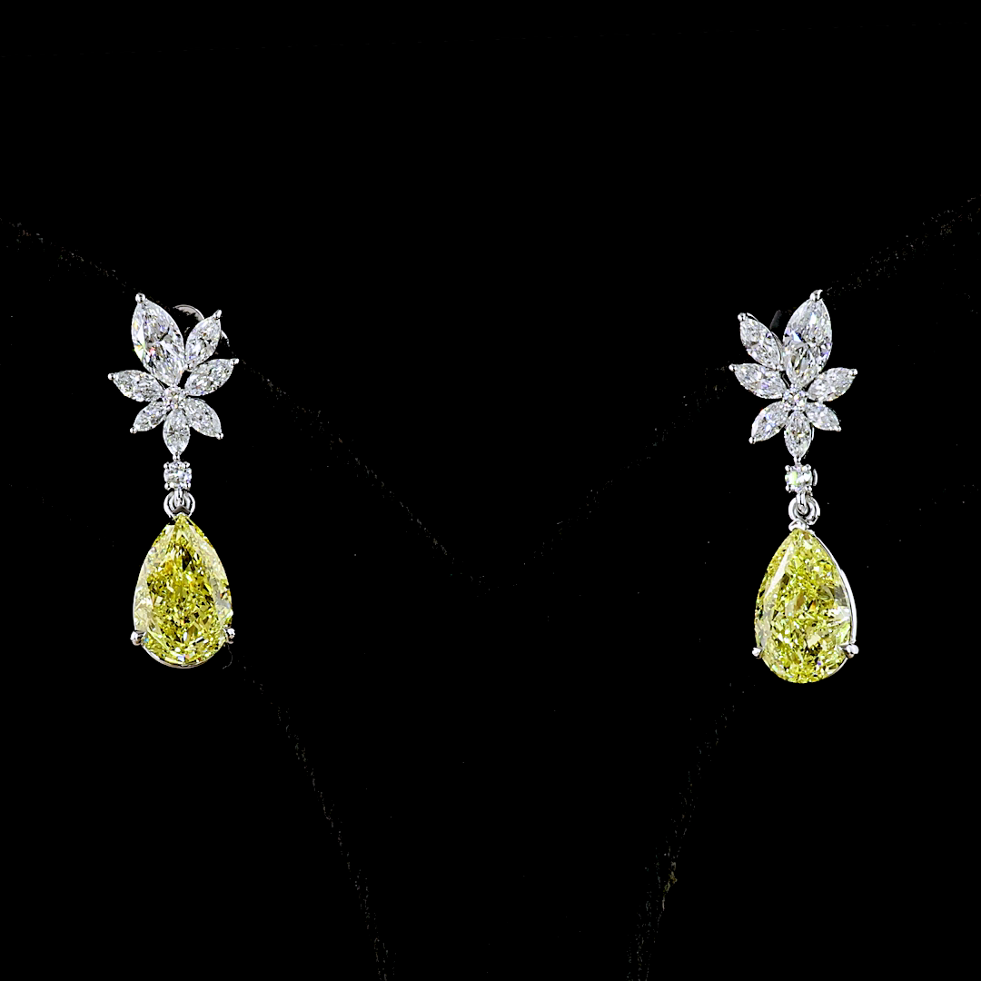 Lab-Grown 5.53 Carat MIX Fancy Intense Yellow-VS1 Diamond 14K White Gold Hanging