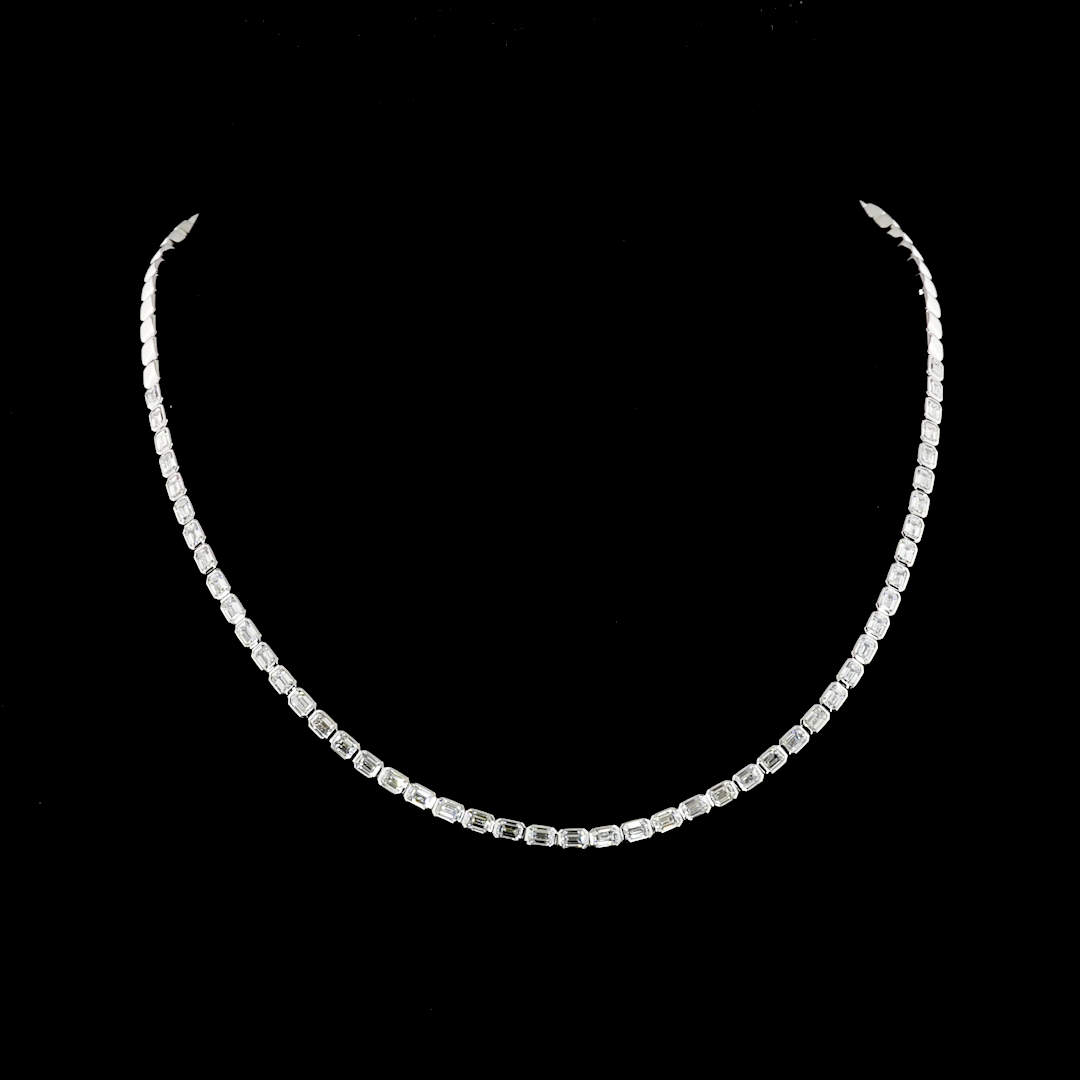 Lab-Grown 5.44 Carat Emerald F-VS1 Diamond 14K White Gold Tennis Necklace