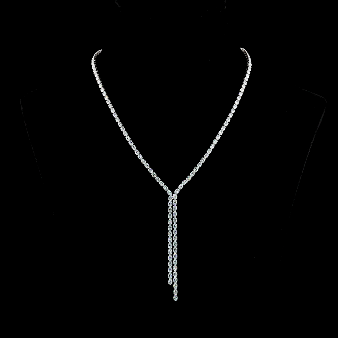 Lab-Grown 13.89 Carat Oval E-VS Diamond 14K White Gold Lariat Necklace