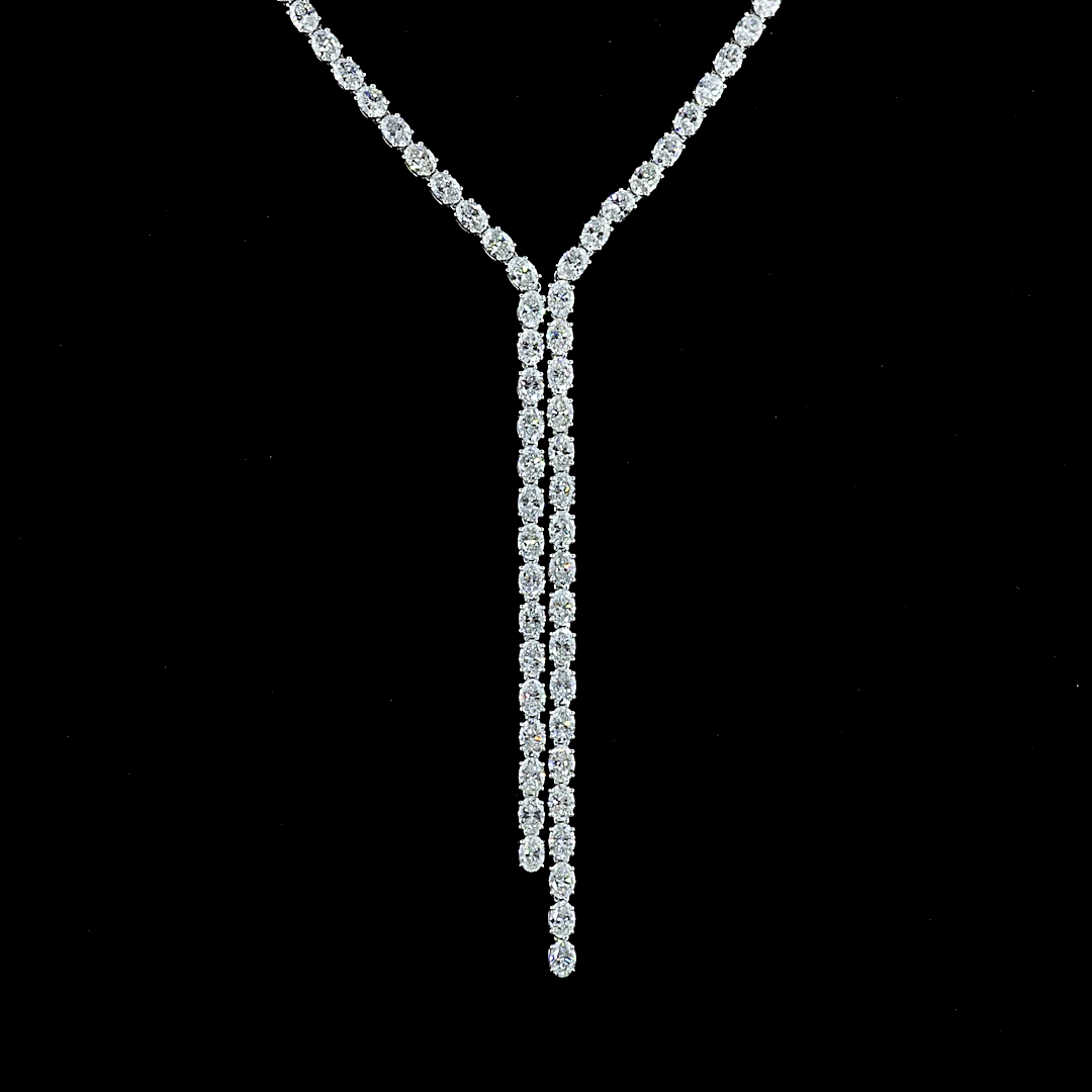 Lab-Grown 13.89 Carat Oval E-VS Diamond 14K White Gold Lariat Necklace