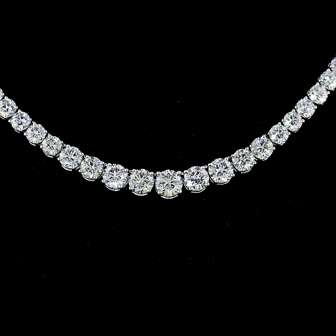 Lab-Grown 14.26 Carat Round F-VS1 Diamond 14K White Gold Riviera Necklace