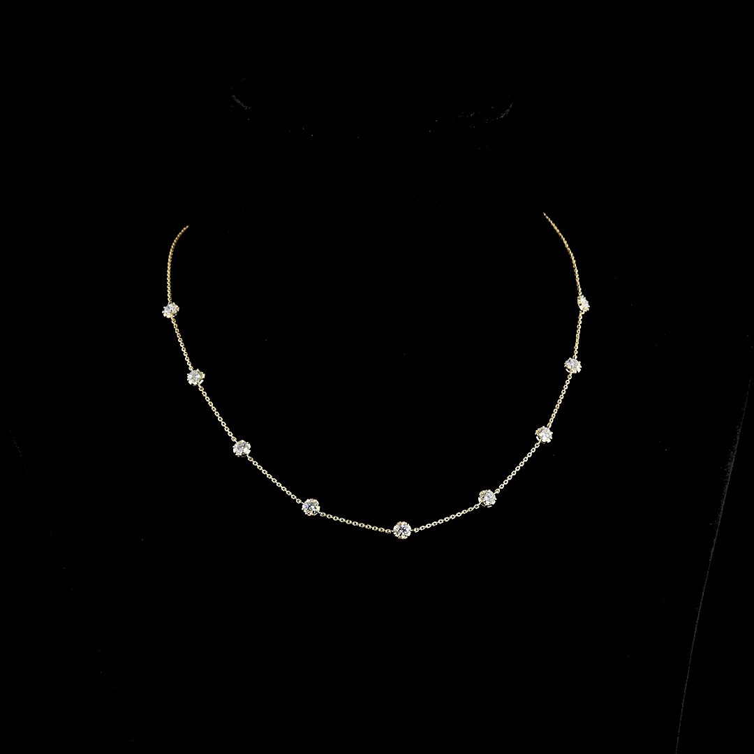 Lab-Grown 1.83 Carat Round E-VS Diamond 14K Yellow Gold Station Necklace