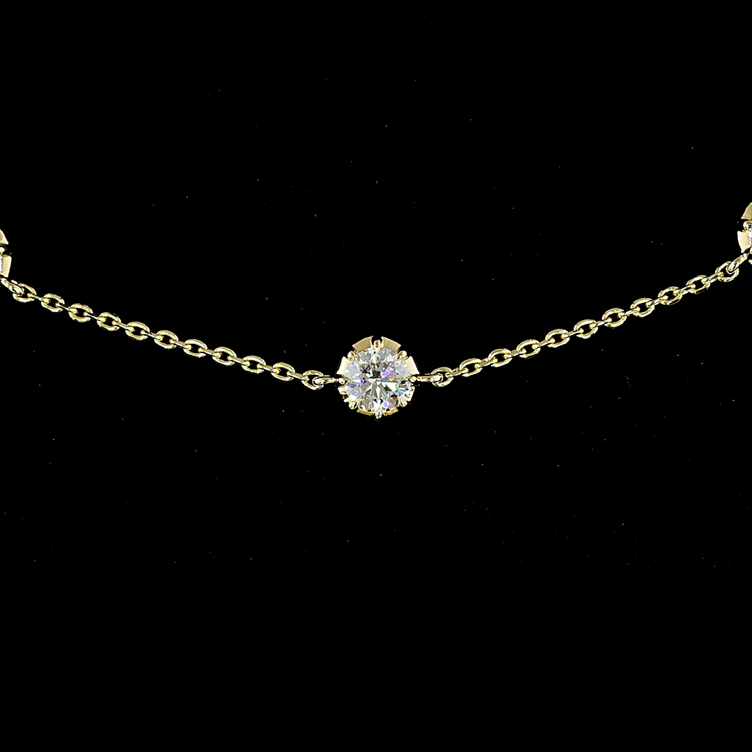 Lab-Grown 1.83 Carat Round E-VS Diamond 14K Yellow Gold Station Necklace