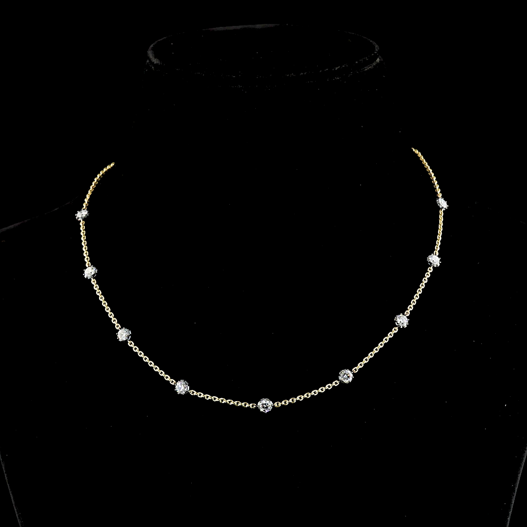 Lab-Grown 1.85 Carat Round F-VS2 Diamond 14K Two Tone Station Necklace