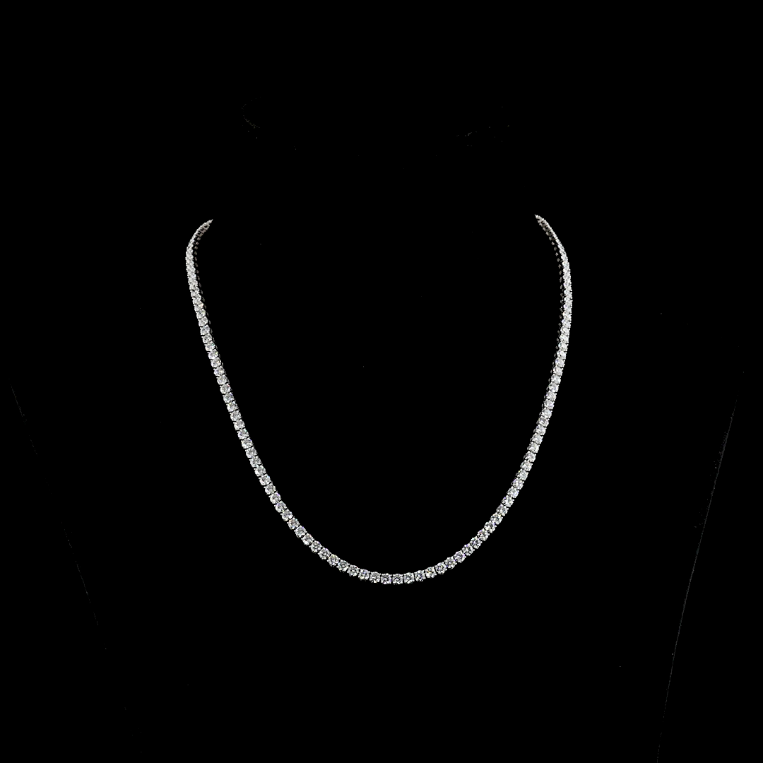 Lab-Grown 12.11 Carat Round E-VS Diamond 14K White Gold Tennis Necklace