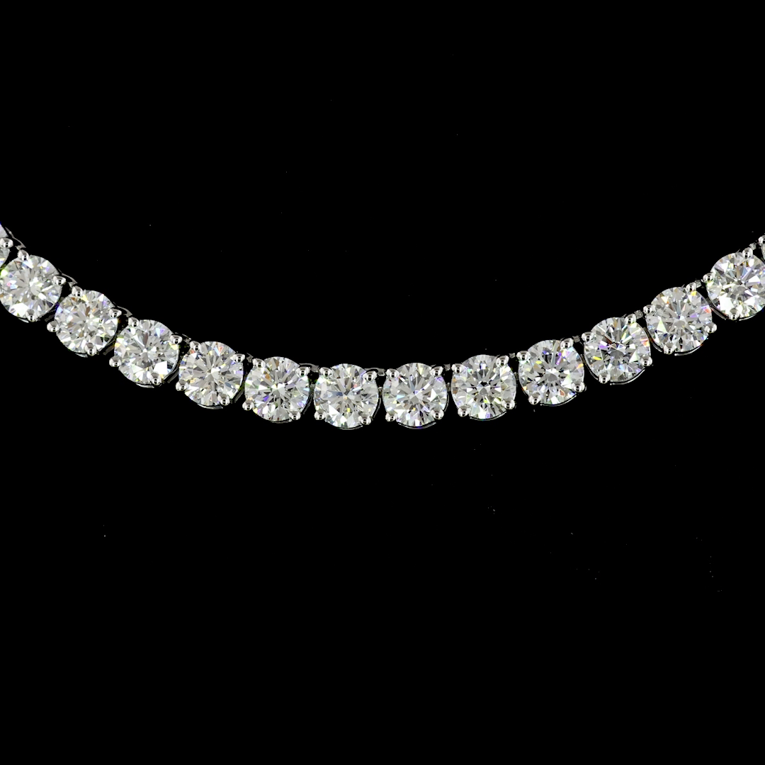 Lab-Grown 12.11 Carat Round E-VS Diamond 14K White Gold Tennis Necklace