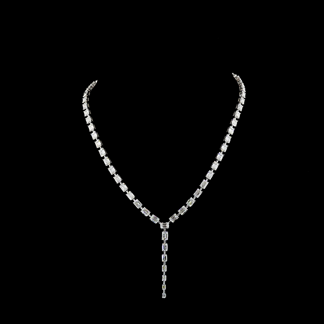 Lab-Grown 25.03 Carat Emerald E-VS Diamond 14K White Gold Lariat Necklace